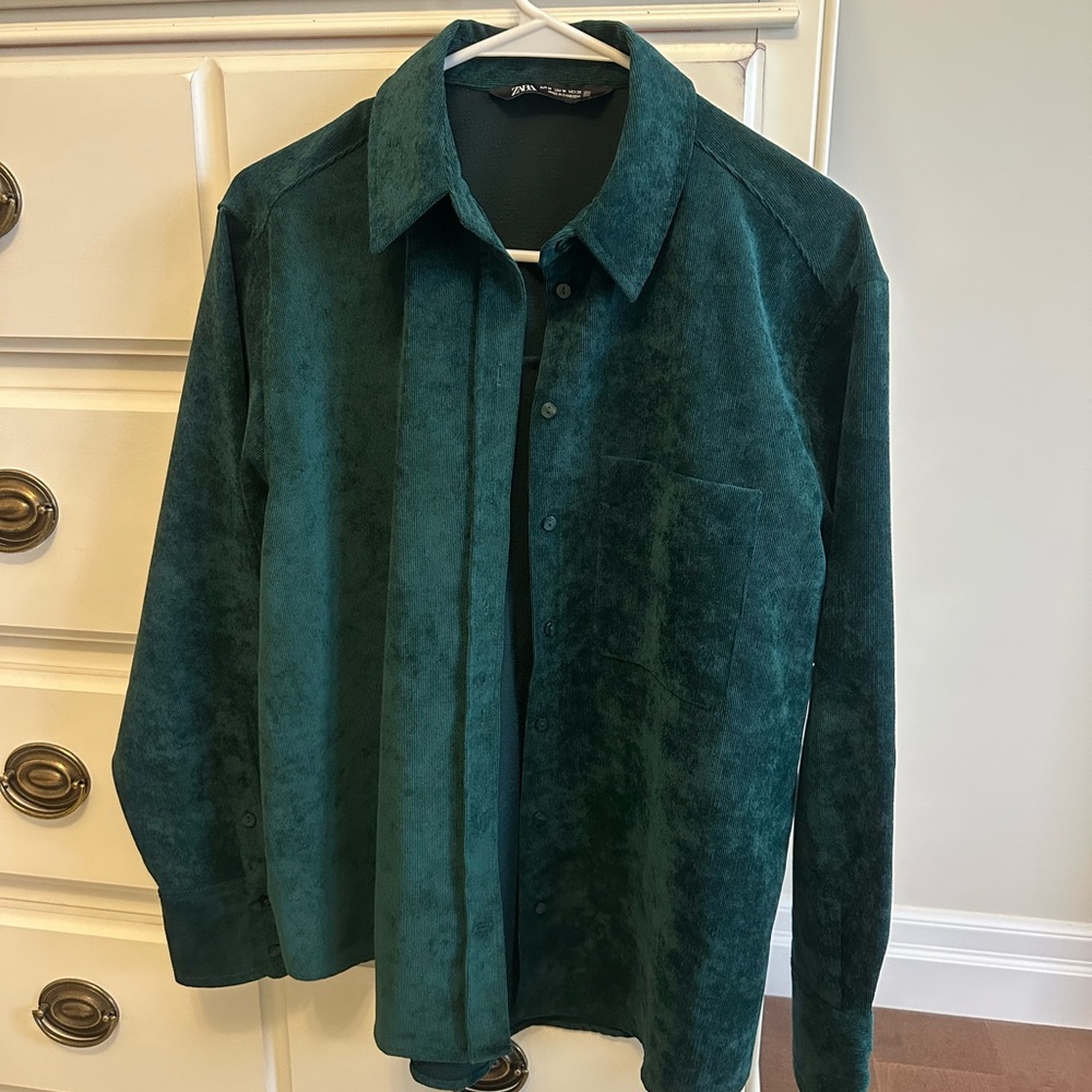 Zara Women’s Teal Suede-Look Shirt Jacket